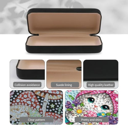 Diamond Art Painting Kit, Hard Shell Eyeglasses Glasses Case | Flower Kitty DIY Diamond Dots, Small Gem Art Paint Mosaic Kits, Cute Rhinestone Sunglasses Case for Adults Women Beginner - color: Blue Flower Kitty
