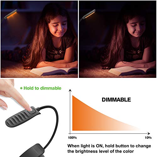 BIGMONAT Led Book Reading Light, Rechargeable Amber Book Night Light, Portable Bendable Neck, USB, Brightness Adjustable, Reduces Eye Strain, Black - color: 1Pack - Black