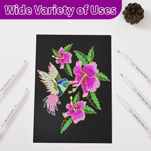 White Gel Pens,0.6/0.8/1mm Fine Point White Pens Set, 9 Pack | Opaque White Archival Ink Pen for Black Paper Drawing, Sketching, Illustration, Bullet Journaling - color: White, size: 0.6/0.8/1.0 mm