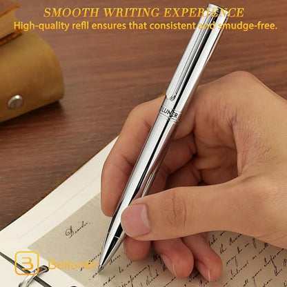 BEILUNER Silver Gel Pen - Luxury Featuring Bright Chrome Finishes, Black Ink Refill, Best Pen Gift Set for Men & Women, Business Signature, Executive, Office Retractable,Nice Fancy Designer Pens - color: Silver