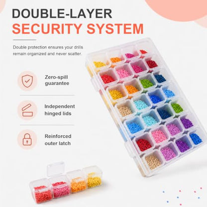 CGCG 5-Pack 28-Grid Clear Plastic Small Bead Organizer Storage Box | Portable diamond painting case with lids, mini craft containers for nail art glitter, seed sorting, jewelry making, sequins