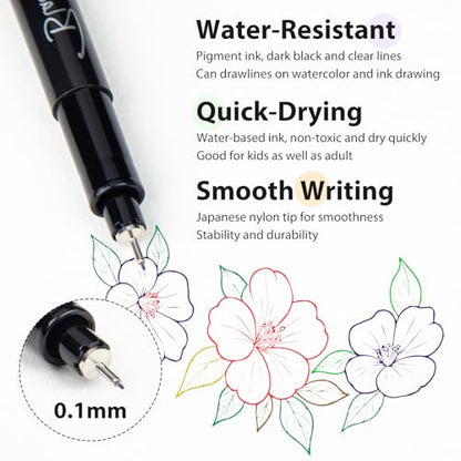 KERIFI 12 Colors Fineliner Pens, 0.25mm Extra Fine Point Micro Pens 01, Waterproof Archival Ink, No Bleed-Through for Bible Journaling, Planner, Sketching, Technical Drawing, Zentangle, Notes Taking - color: 12 Colors (Extra Fine 01 / 0.25mm)