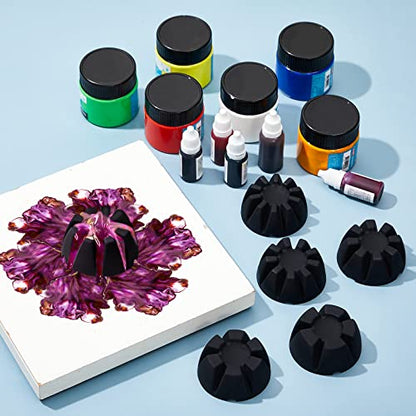 6 Pieces Flower Pour Cup for Paint Pouring 6/7/8/9/10 Slot Acrylic Paint Tools Supplies Flower Strainer for DIY and Creating Patterns Art Supplies(Black) - color: Black