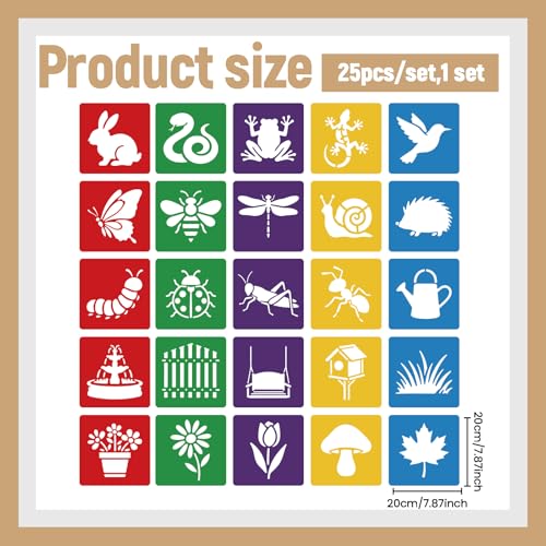CUTHOLLOW Animals Fruit Plant Stencils, 24PCS 8-Inch Reusable Plastic | 24PCS 8-Inch Animals, Fruit & Plant Shapes, Reusable Washable Plastic, Painting, Crafts, Wall Art & Sidewalk Chalk - style: Garden Animals