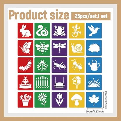 CUTHOLLOW Animals Fruit Plant Stencils, 24PCS 8-Inch Reusable Plastic | 24PCS 8-Inch Animals, Fruit & Plant Shapes, Reusable Washable Plastic, Painting, Crafts, Wall Art & Sidewalk Chalk - style: Garden Animals