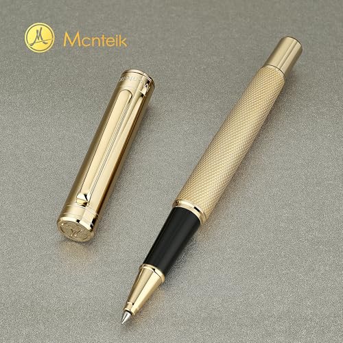MCNTEIK Gold Rollerball Pen, Stunning Luxury Pen with Mesh Texture Design and 24K Gold Finish, Fancy Gift Set for Men & Women, Business Signature, Executive, Office, Nice Fancy Designer Pens - color: Gold