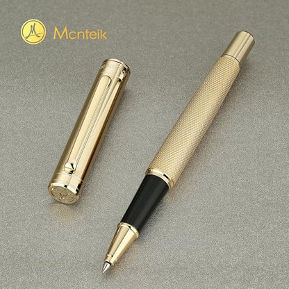 MCNTEIK Gold Rollerball Pen, Stunning Luxury Pen with Mesh Texture Design and 24K Gold Finish, Fancy Gift Set for Men & Women, Business Signature, Executive, Office, Nice Fancy Designer Pens - color: Gold