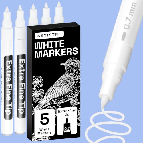 ARTISTRO White Paint Pens - Extra-Fine Tips - Set of 5 - color: White