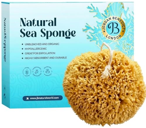 Natural Sea Sponge for Shower, Honeycomb Bath Sponge with Rope, Soft Organic Exfoliating Body Sponge, Natural Sea Sponge for Bathing and Shower (Medium, Pack of 1)