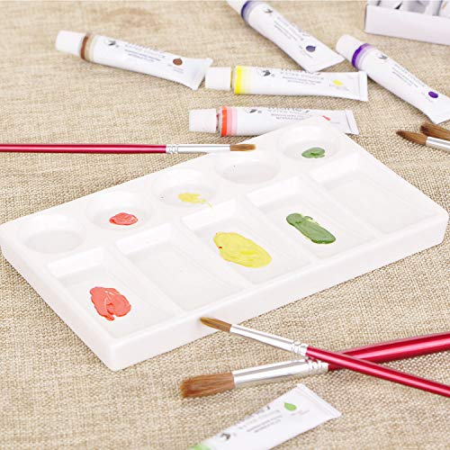 VanEnjoy 10 Wells White Rectangle Ceramic Artist Paint Palette,Porcelain Watercolor Palette,Ceramic Mixing Tray for Watercolor Gouache Painting, 7.6 inch