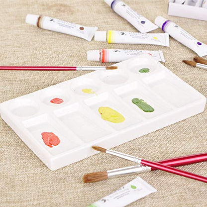 VanEnjoy 10 Wells White Rectangle Ceramic Artist Paint Palette,Porcelain Watercolor Palette,Ceramic Mixing Tray for Watercolor Gouache Painting, 7.6 inch