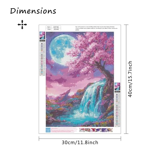 MBNTJHT Waterfall Diamond Art Kits for Adults,Dream Forest and Moon Full Round Drill Diamond Painting Kits for Beginners,DIY Gem Crystal Art Painting Craft for Home Wall Decor 12X16 Inch. - color: G9746