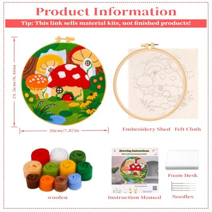 Wonafa Needle Felt Starter Set,Wool Needle Felt Starter Kit, Beginner Needles Felts Kit (Mushroom Forest) - color: Mushroom Forest