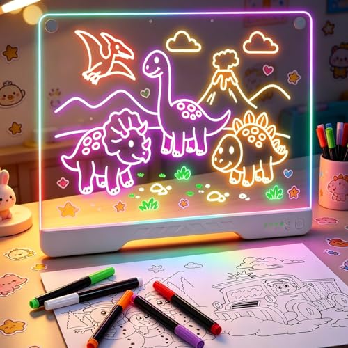 ORIA LED Drawing Board for Kids, 16" Rechargeable Note Board with 7 Colors | Easy-to-Wipe Acrylic Surface, 4 Light Modes, 8 Markers & 16 Tracing Papers, for Doodling, Drawing, Creating, Writing