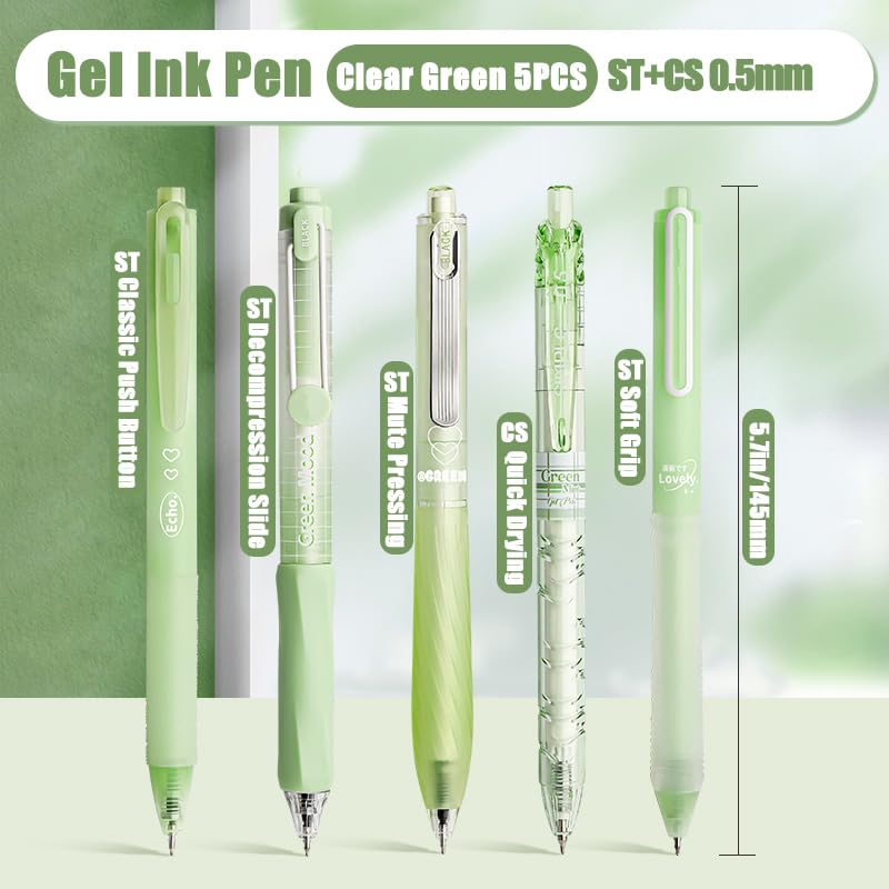 10PCs Pastel Gel Ink Pen Set,Retractable Black Ink Pens 0.5mm Fine Point - color: Green