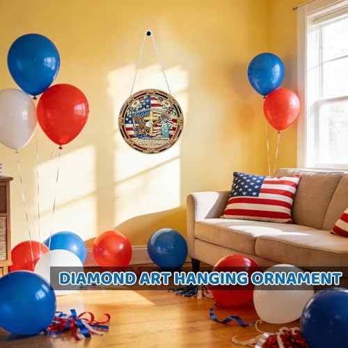 ARPADAMO Hanging Ornament Diamond Art Kits for Adult Eagle Wreath 7.2x7.2in | 5D DIY Special Shaped Crystal Freedom Cross Patriotic Pendant Diamond Painting Kit,Window Hanging Gift for Home Garden - color: DP03975