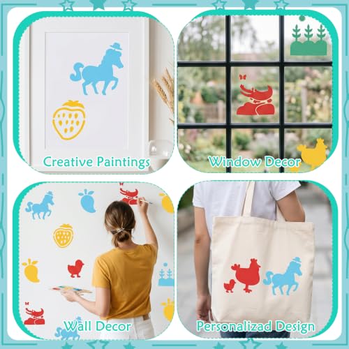 42 Pack Stencils Farm and Animal Theme Set Large 8 Inch Small 5.5 Inch Drawing Stencil Chalk Template Reusable Washable Shape Template Stencils Kit for DIY Art Crafts Painting Drawing