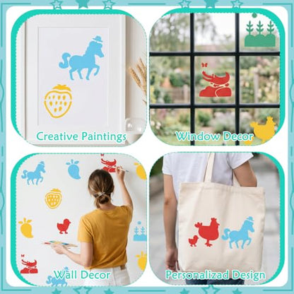 42 Pack Stencils Farm and Animal Theme Set Large 8 Inch Small 5.5 Inch Drawing Stencil Chalk Template Reusable Washable Shape Template Stencils Kit for DIY Art Crafts Painting Drawing