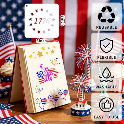 72 PCS 3x3 Inch Independence Day Stencils for Painting - Reusable USA Flag Patriotic Painting Templates, Red White and Blue Party Supplies for 4th of July Memorial Day Painting Stencil - style: 72 PCS Independence Day
