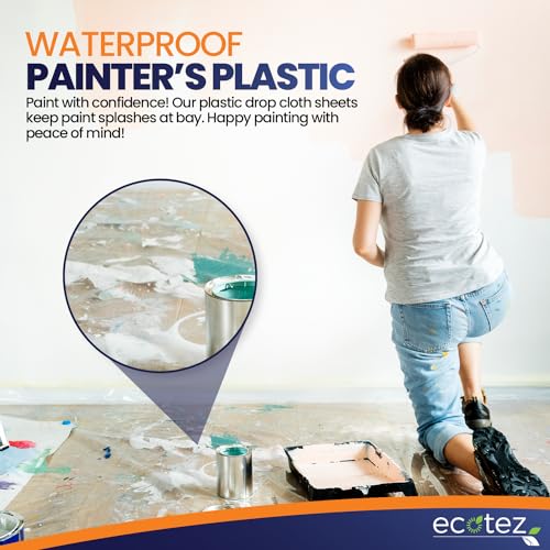 1 Pack 12 x 9 ft Extra Large Plastic Drop Cloth for Painting | Light & Durable Tarp Cover for Furniture Plastic Clear Tarp Waterproof - Paint Floor Covering - Painters Drop Cloth Sheeting - size: 1 Sheet