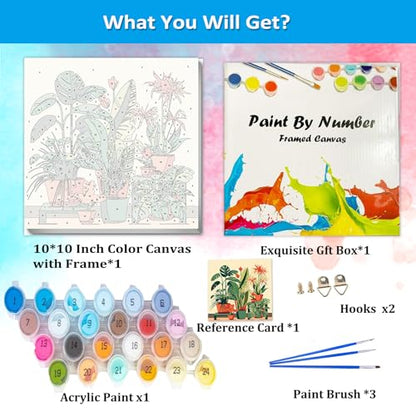 Artunion Framed Paint by Numbers Kit for Adults Beginners & Kids Ages 8-12,Green Plant Paint by Number with Frame,Plant Paint by Numbers Kit on Canvas 10 * 10 Inch Without Easel - color: ZXT-330-F