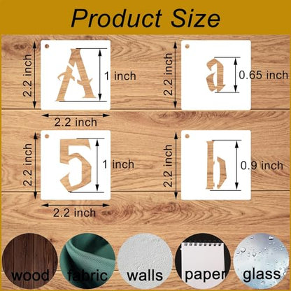 1 Inch Gothic Letter Stencils for Painting, 66 Pcs Reusable Old English Stencils, Calligraphy Letter Number Symbol Drawing Template Kit for Journal Scrapbook Signage DIY Art Project - size: 1 inch