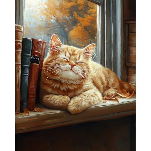 Natuyalo Cat and Book Paint by Numbers Kit for Adults Beginner Cat Sleeping Acrylic Painting Kit Adult Paint by Number Kits on Canvas Animals DIY Painting for Beginners Gift Home Wall Decor 16x20 inch - color: Color-06