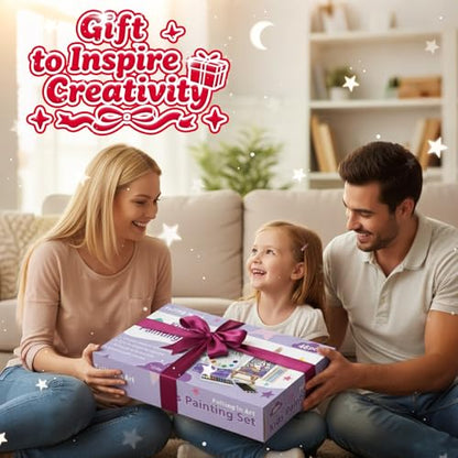46 Pcs Kids Acrylic Painting Set with Table Easel, Purple | Art Painting Kit with Paints, Canvas, Paintbrushes, Canvas Supplies Kit for Kids, Adults, Beginners, and Artists - color: Purple