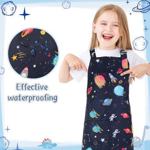 2 Pack Kids Apron, Cute Cooking Aprons, Waterproof Art Apron with Pockets, Toddler Painting Artist Apron Adjustable - color: Space and Dinosaurs, size: 45*62cm