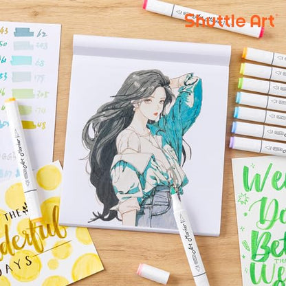 Shuttle Art Marker Pad, 8.3”x7.67” Portable Square Sketchbook, 50 Sheets Marker Drawing Paper, 98LB/160GSM Smooth Surface Bleedproof Art Paper, Glue-Bound, Great for Beginners to Draw, Paint & Sketch - size: 8.3x7.67 inch