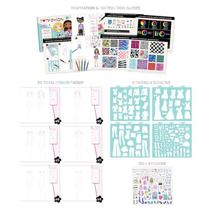 Fashion Angels Fashion Design Sketch Portfolio | Includes 40 Sketch Sheets, 4 Stencil Sheets & Stickers, Fashion Sketch Pad for Beginners & Kids Ages 6+ - color: Fashion Design