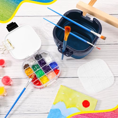 Airtight Acrylic Paint Palette Lid 16 Well Storage Box Travel Palette Paint Storage Container Fixing Clips Collapsible Brush Basin Art Supplies Organizer for Gouache Acrylic Watercolor and Oil(Blue) - color: Blue