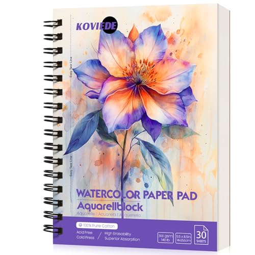 KOVIEDE 100% Cotton Watercolor Paper Pad 5.5"x8.5" 30 Sheets - color: Floral-Purple, size: 5.5“x8.5"