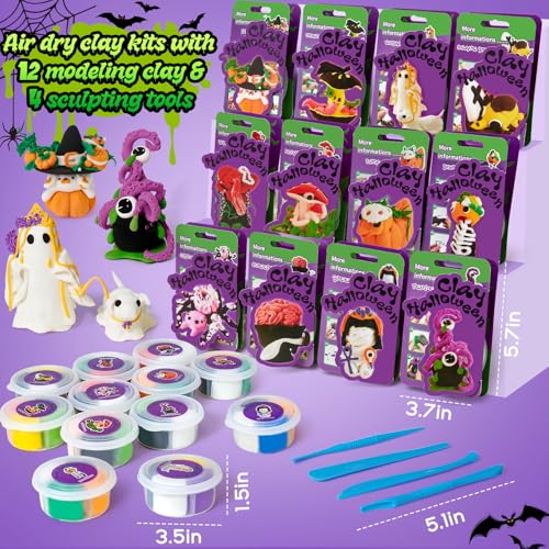Winrayk Halloween Air Dry Clay for Kids Modeling Clay DIY Crafts Kit, 12 Boxes Magic Molding with Sculpting Tools and Tutorials, Pumpkin Party Favors Halloween Gifts Toys Arts and Crafts for Kids Teen