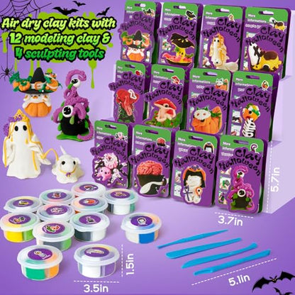 Winrayk Halloween Air Dry Clay for Kids Modeling Clay DIY Crafts Kit, 12 Boxes Magic Molding with Sculpting Tools and Tutorials, Pumpkin Party Favors Halloween Gifts Toys Arts and Crafts for Kids Teen