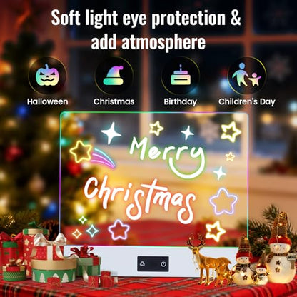 16" Rechargeable LED Drawing Board for Kids, 3 Modes & 8 Colors Glow Doodle Light Up Drawing Tablet, Neon Acrylic Dry Erase Board with Stand, Creative Art Toy Gift for Girls Boys Birthday Christmas - color: White