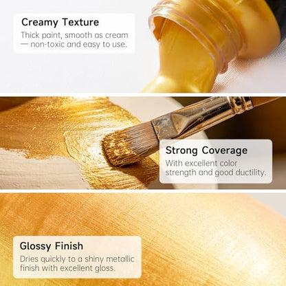 Shuttle Art Metallic Gold Acrylic Paint, 16.9 oz(500 ml) Large Gold Leaf Paint With Brush, Non Toxic, Non Fading Gold Paint for Crafts, Metal, Wood, Clay, Ceramic, Canvas, Furniture - color: Gold, size: 16.9 Fl Oz (Pack of 1)