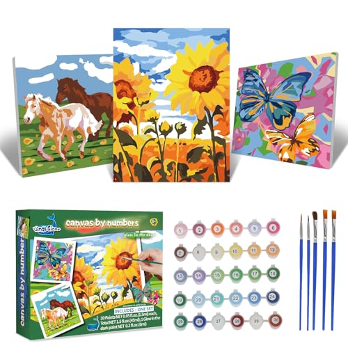 Wings Giant Paint by Numbers Kit for Kids, Flower Crafts and Fun, Acrylic Paint Set, Canvas Painting Kit, Include Framed Pre-Drawn Canvas, Color by Numbers - color: Landscape Art