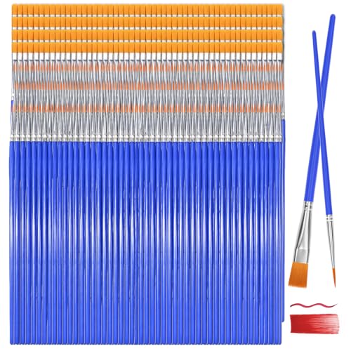 Smallbudi 300 PCS Small Paint Brushes Bulk for Kids Classroom | Flat & Round Tip Mini Paint Brush Set for Acrylic Oil Watercolor Canvas Crafts Face Painting Touch Up,Painting Party Supplies - size: 150Flat+150round