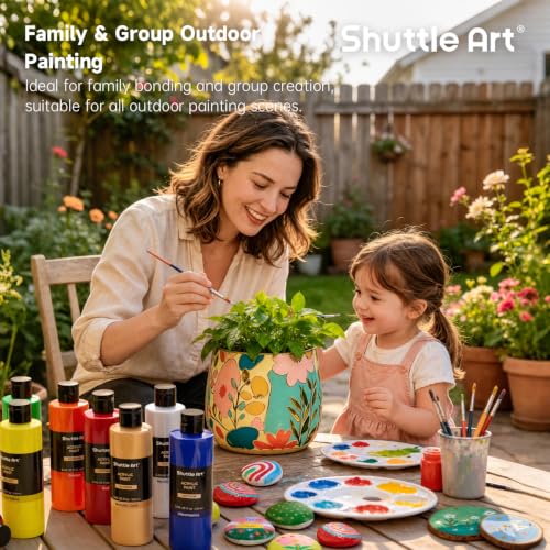 Shuttle Art Outdoor Acrylic Paint Set, 16 Colors Waterproof Paint, 8.45oz Large Bottles, Rich Pigmented Bulk Painting Supplies for Artists, Beginners on Rocks, Wood, Wall, Crafts, Garden Statues - color: 16, size: 8.45 Fl Oz (Pack of 16)
