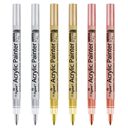 EBOT Metallic Marker Pens, Gold,Rose Gold and Silver Metallic Permanent Markers for Artist Illustration, Crafts, Gift Card Making, Scrapbooking, Fabric,DIY Photo Album, Set of 6