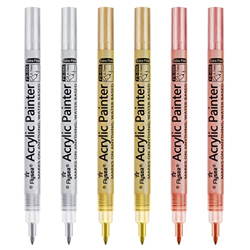 EBOT Metallic Marker Pens, Gold,Rose Gold and Silver Metallic Permanent Markers for Artist Illustration, Crafts, Gift Card Making, Scrapbooking, Fabric,DIY Photo Album, Set of 6