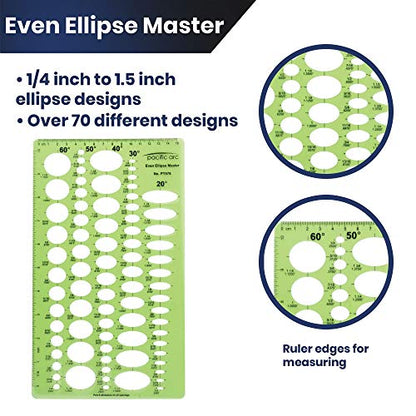 Pacific Arc Even Ellipse Master Template Guide, 79 Ellipses in 5 projections of 20, 30, 40, 50, and 60 Degrees - style: Even Ellipses
