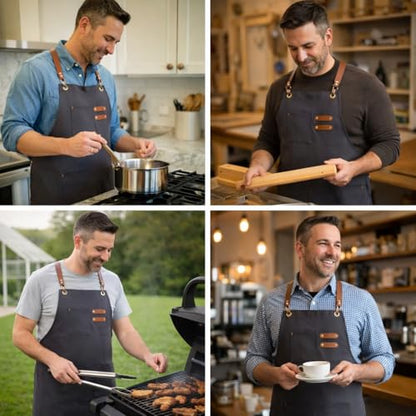 Chef Aprons for Men Canvas Apron with Large Pockets and Adjustable Neck Strap for Cooking,BBQ, Gardening - color: Grey