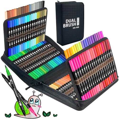 Halobios 120 Colors Dual Brush Marker Pens, Art Markers with Fine and Brush Tip Coloring Markers for Adults, Marker for Journaling Calligraphy Drawing Sketching Doodling Illustrating - color: 120 Colors