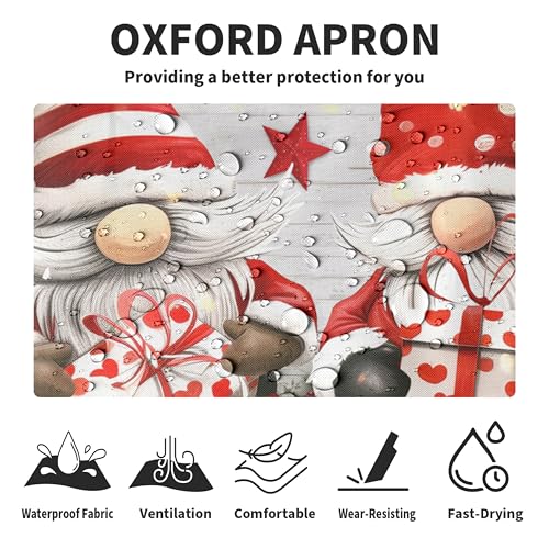 Christmas Gnomes Apron Xmas Kitchen Apron Gnomes with Xmas Tree Snowflakes Cooking Aprons with Two Pockets Winter Aprons With Adjustable Strap for Baking,Crafting, Painting - color: Xmas Gnomes
