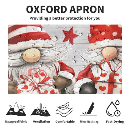 Christmas Gnomes Apron Xmas Kitchen Apron Gnomes with Xmas Tree Snowflakes Cooking Aprons with Two Pockets Winter Aprons With Adjustable Strap for Baking,Crafting, Painting - color: Xmas Gnomes