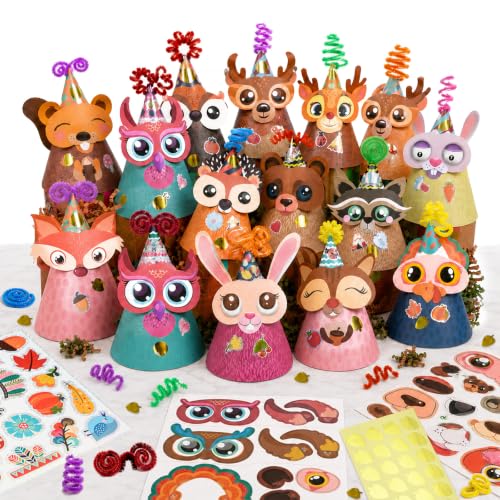 Glittery Garden Woodland Themed Christmas Party Hats Making Kit c/w Chenille Stems & Stickers. Group Activities, DIY Art Craft Home Project. Birthday, Easter & Fiesta Decoration for Kid - color: Multicolor 16 hats