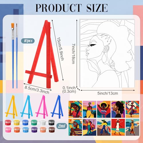Blosssound 10 Set Pre Printed Canvas Pre Drawn Canvas Painting with Easel Kits 5" x 7" Outline Painting Panels for Beginners, DIY Craft Project, Party Favor, Home Decors(Modern Lady) - style: Modern Lady