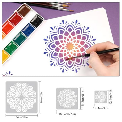 Mandala Stencils, 9Pcs Mandala Template Reusable Mandala Dotting Stencils Kit Plastic Painting Templates for DIY Art Scrapbook Home Decor and Crafts (6x6in)